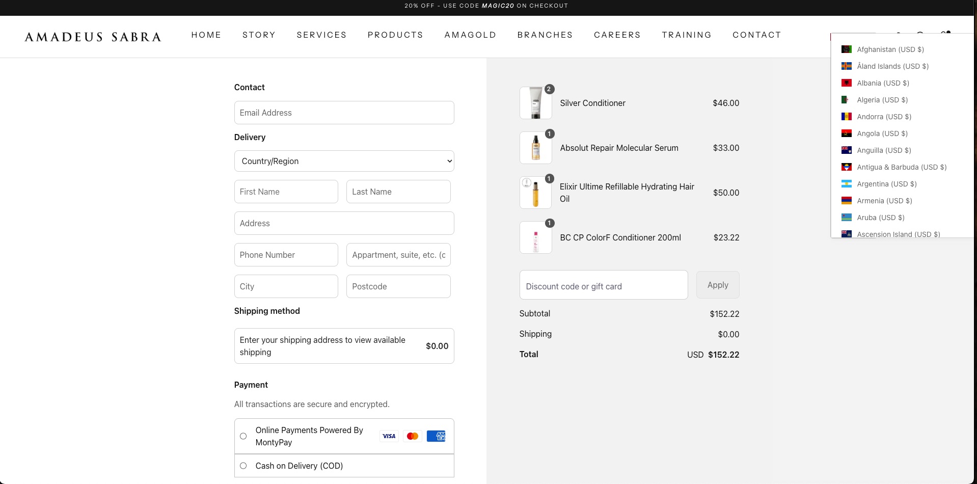 The final checkout page.